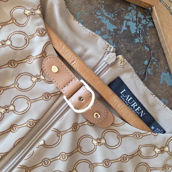 Lauren Ralph Lauren Chain-Print Buckle-Trim Jersey Dress Size 16 LaNWT Old Money - Picture 8 of 11